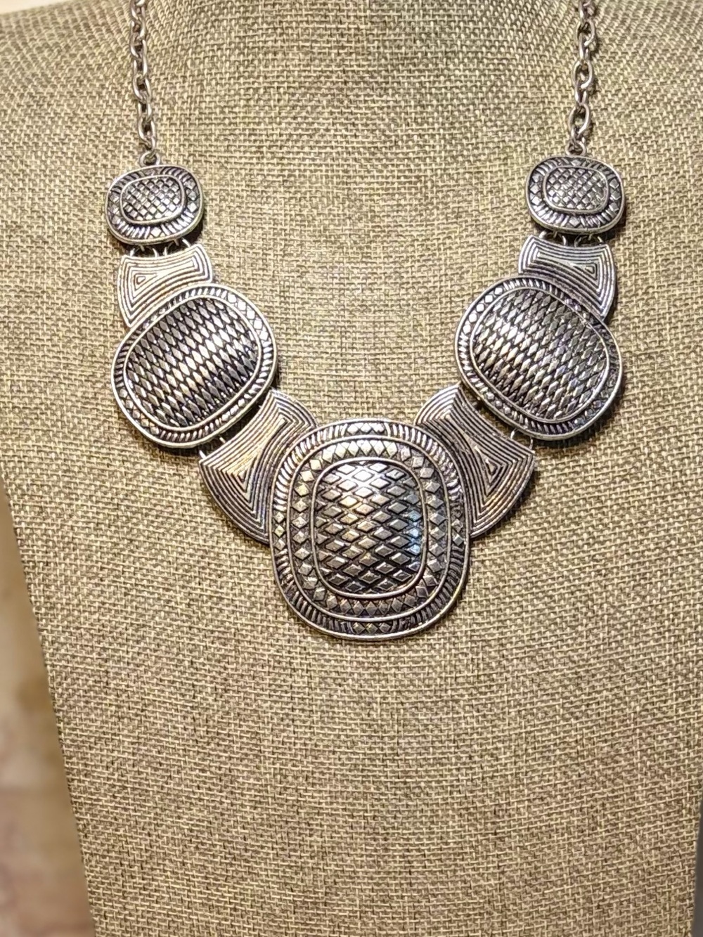 Silver-Tone Textured Statement Necklace